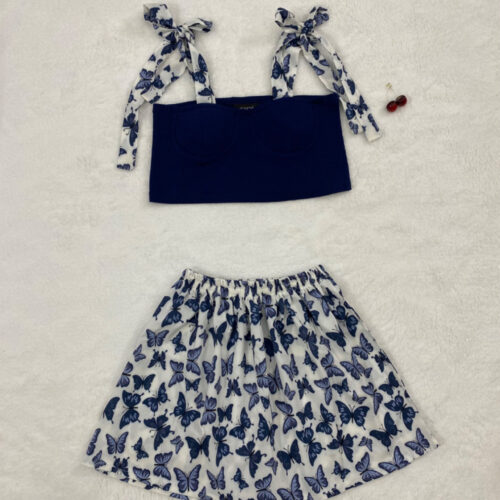 ست نیم‌ تنه و دامن پروانه سرمه‌ ای 65456431