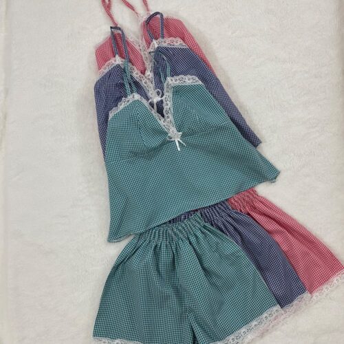 ست تاپ و شلوارک چهارخانه 65265312